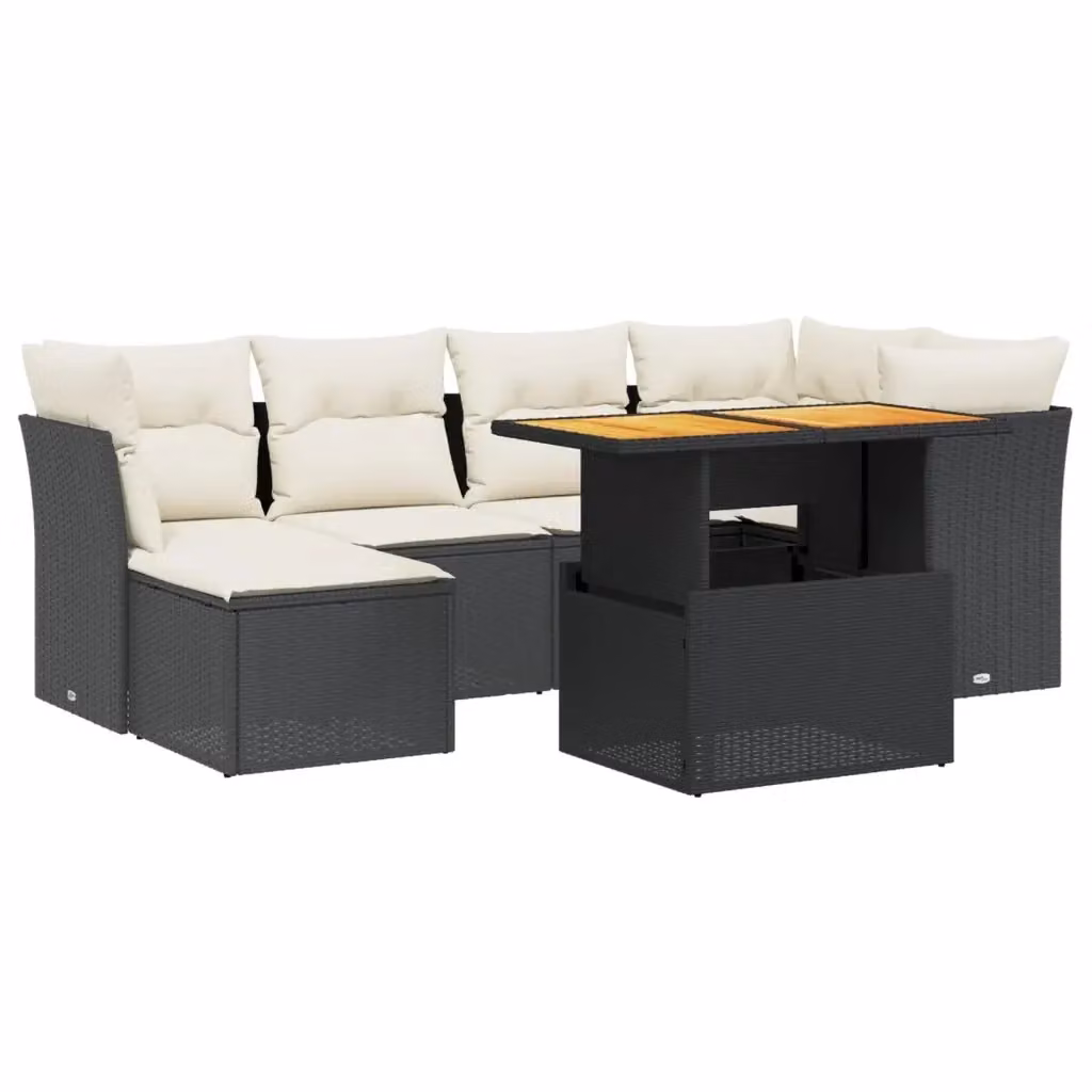 Set Divano da Giardino a L vidaXL con Cuscini e Tavolino da Caffè, Struttura in Metallo e Legno di Acacia, Nero e Bianco – 2