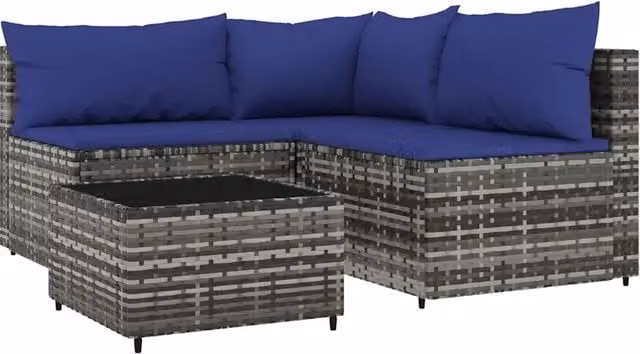 Set Divani da Giardino 4 pz | Set Salotto da Giardino con Cuscini in Polyrattan Grigio