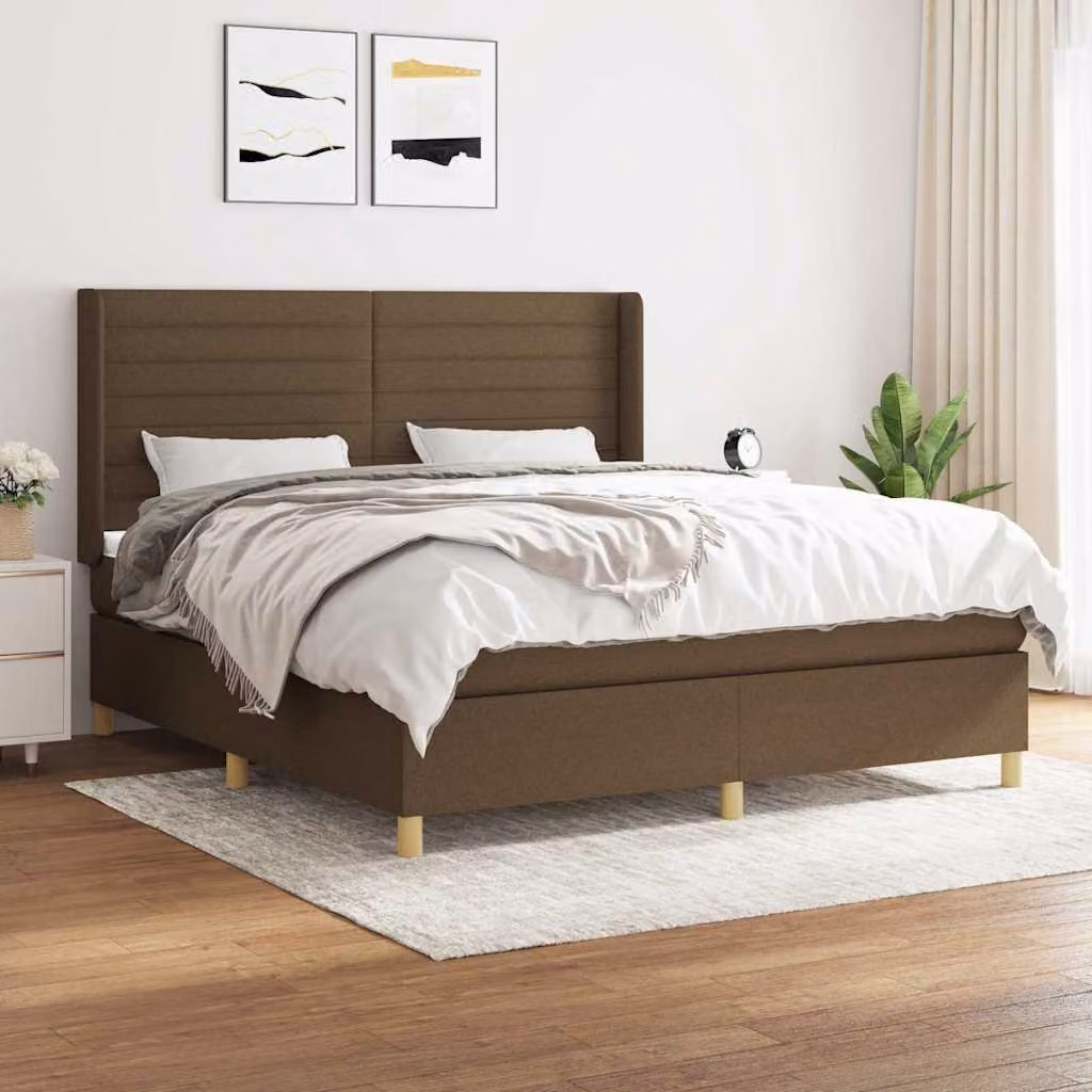 vidaXL Giroletto a Molle con Materasso Ibrido in Tessuto Marrone e Bianco L/P/H: 203 x 160 x 128 cm – 1