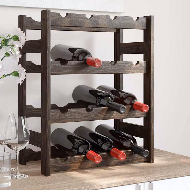 Portabottiglie vidaXL per 16 bottiglie in legno massello di pino, colore nero, L 54,0 cm x P 43,0 cm x H 25,0 cm