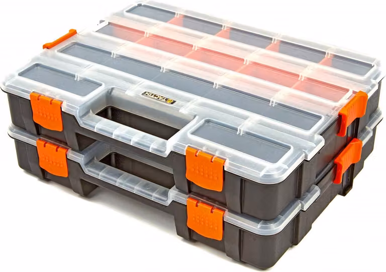 Valigetta in plastica portaminuteria doppia,organizer portautensili, 35.5x29x6.7 cm