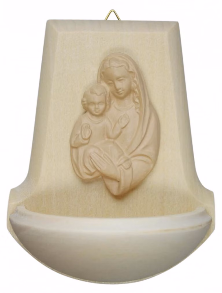 Madonna con Bambino in legno, decorazione natalizia, dimensioni 11 x 9 cm