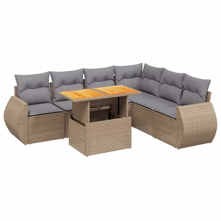 Set Divani da Giardino 7 pz con Cuscini Beige in Polyrattan