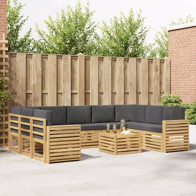 Set di divani da esterno vidaXL a forma di L con tavolino da caffè, colore bianco e antracite, in legno di acacia e tessuto resistente ai raggi UV