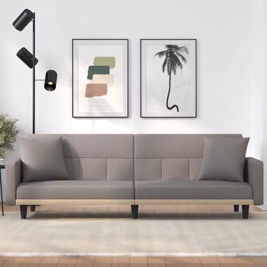 vidaXL Divano Letto Click-Clack Moderno in Tessuto con Cuscini, Colore Grigio/Beige, L/P/H: 220 x 90 x 70 cm