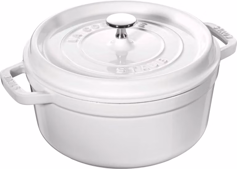 Casseruola tonda in ghisa per induzione Bianco con maniglie e coperchio, diam. 24cm (2° SCELTA)