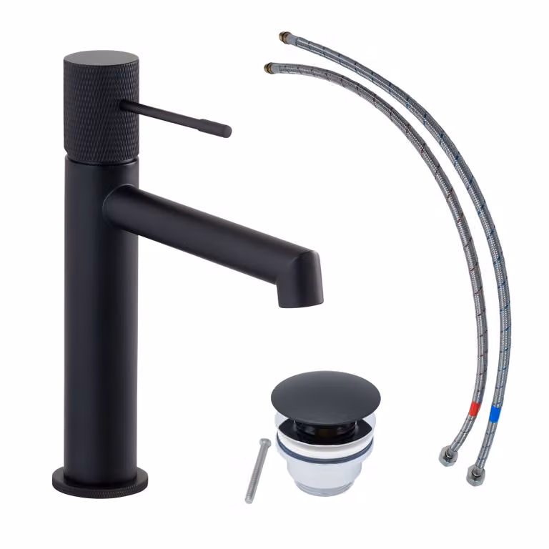 Miscelatore per lavabo SCHÖNER WOHNEN collezione KADIA M, nero opaco, rubinetto adatto ai lavabi a parete del vostro bagno
