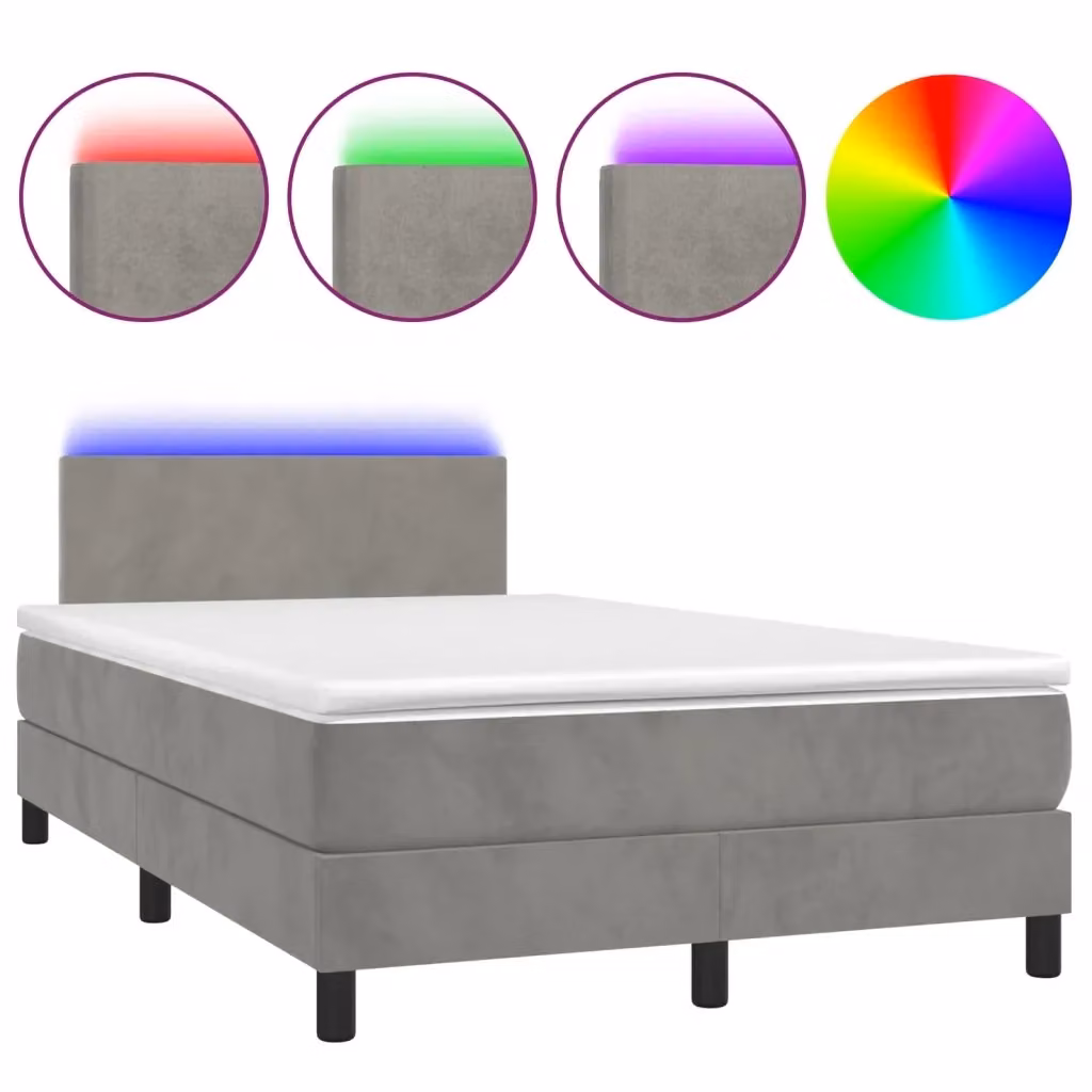 Letto Ibrido vidaXL con Materasso e Illuminazione LED, Rivestimento in Velluto Grigio Chiaro, L/P/H: 120 x 200 x 203 cm – 2