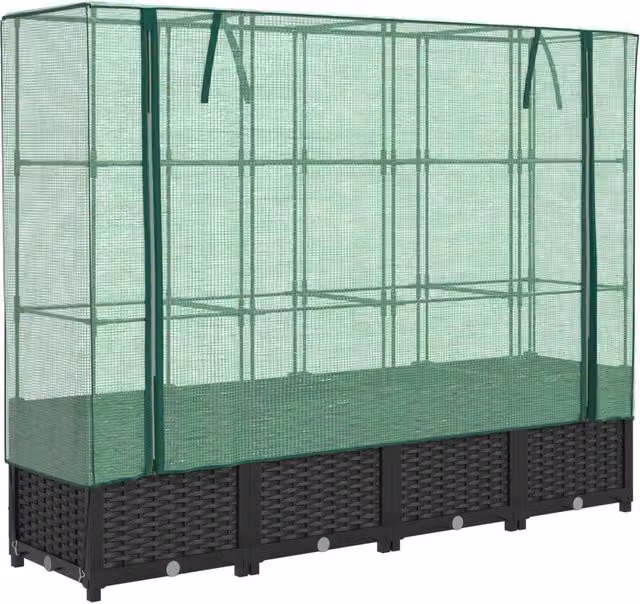 Aiuola rialzata con copertura effetto rattan nero e verde, ideale per orto o giardino ornamentale, L: 160 cm, P: 40 cm, H: 138 cm