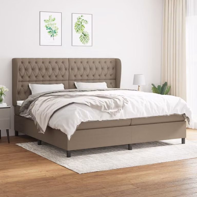 The Living Store Letto a molle con materasso Taupe 200x200 cm in tessuto