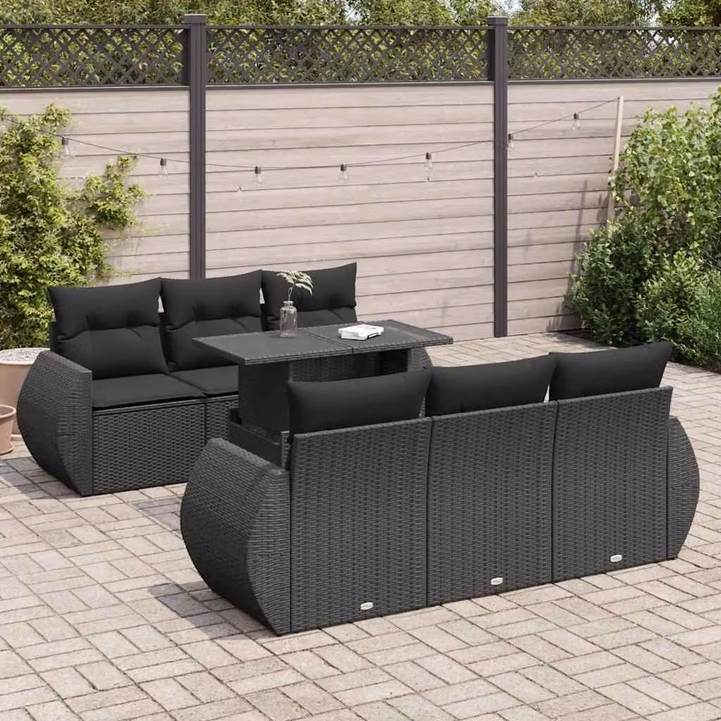 Maison Exclusive - Set Divani da Giardino con Cuscini 7pz Nero Polyrattan