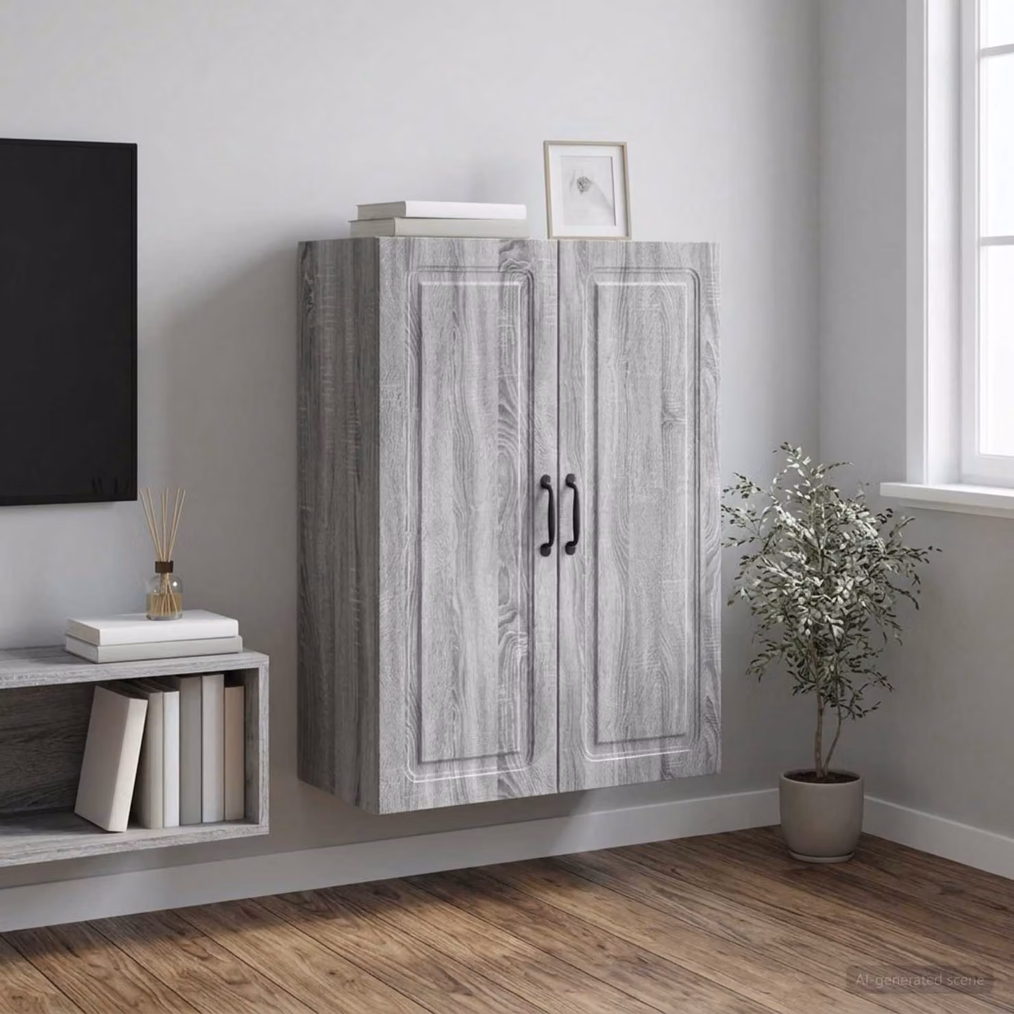 vidaXL Mobiletto a muro grigio in legno ingegnerizzato con ripiani regolabili L: 66 cm, P: 34,5 cm, H: 90 cm