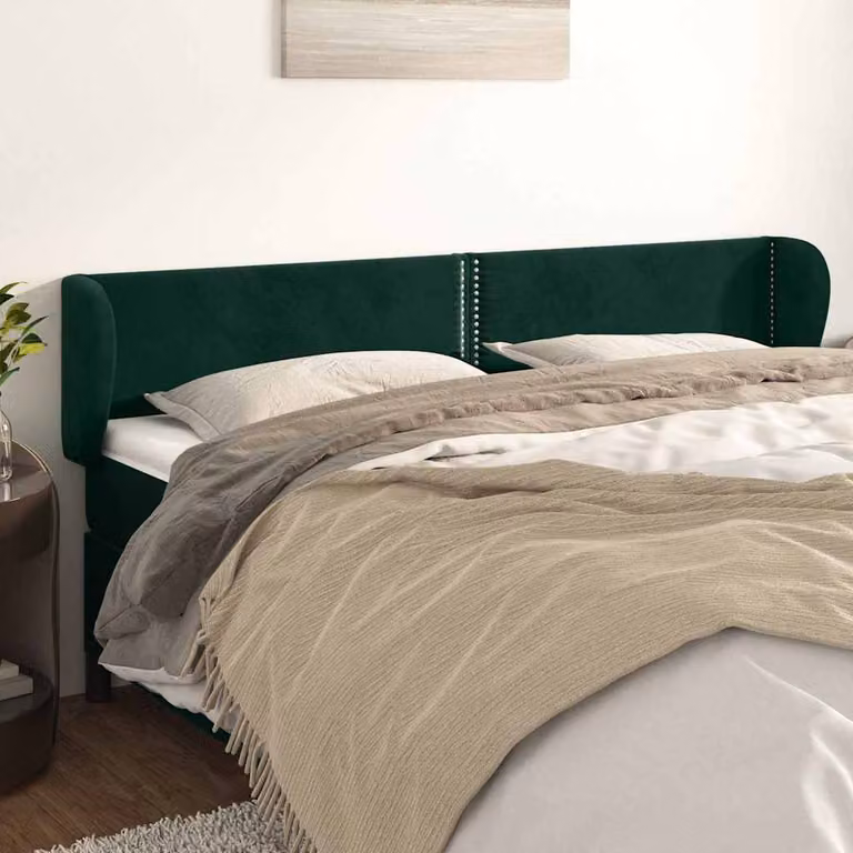 Testiera ad orecchio vidaXL in velluto verde scuro L: 203 cm, P: 23 cm, H: 78-88 cm