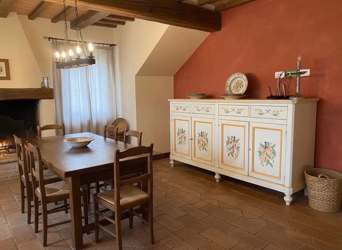 Madia credenza in legno stile provenzale laccata a mano con decoro floreale bianca Mobili 2G L: 198 cm, P: 55 cm, H: 107 cm – 2