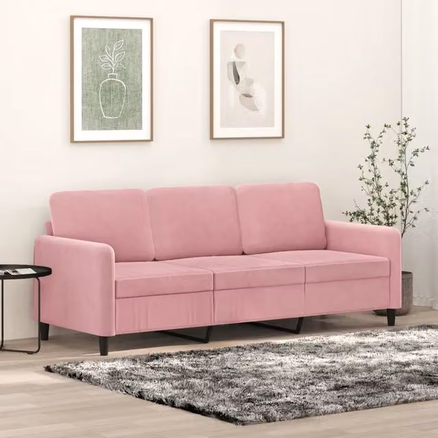 Divano a 3 posti moderno vidaXL in velluto rosa con struttura in metallo L: 198 cm, P: 80 cm, H: 77 cm