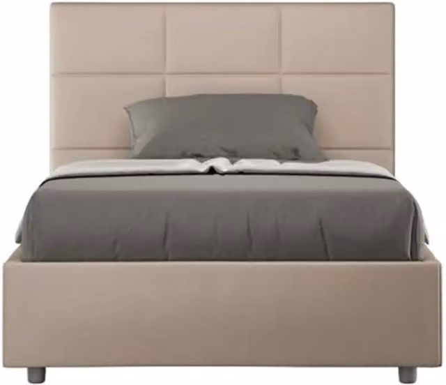 Letto una piazza e mezza con rete imbottito 120x200 similpelle tortora Mika