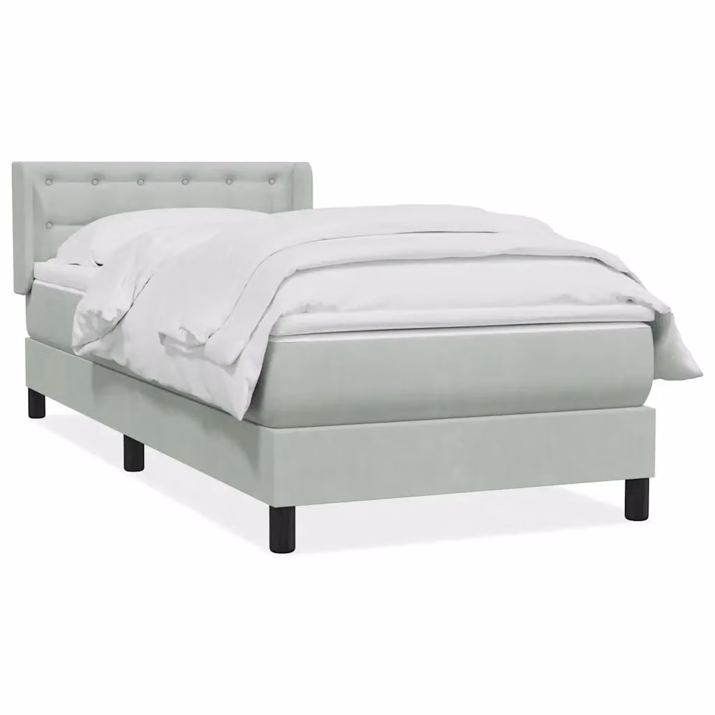 Letto con Giroletto a Molle e Materasso Ibrido vidaXL in Velluto Grigio Chiaro L: 80 cm, P: 223 cm, H: 83 cm – 2