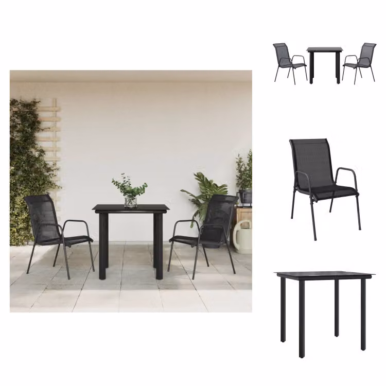 vidaXL Set da pranzo da giardino a 3 pezzi in acciaio nero e textilene - Set di mobili da giardino