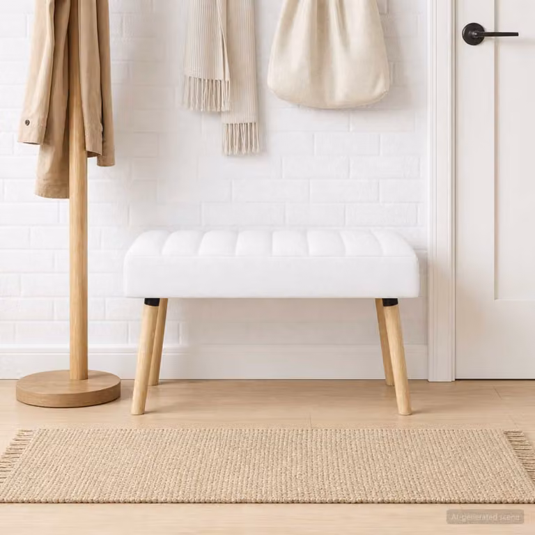 Panchina trapuntata a canale vidaXL in tessuto bianco con struttura in legno di gomma L 80 cm, P 40 cm, H 46 cm