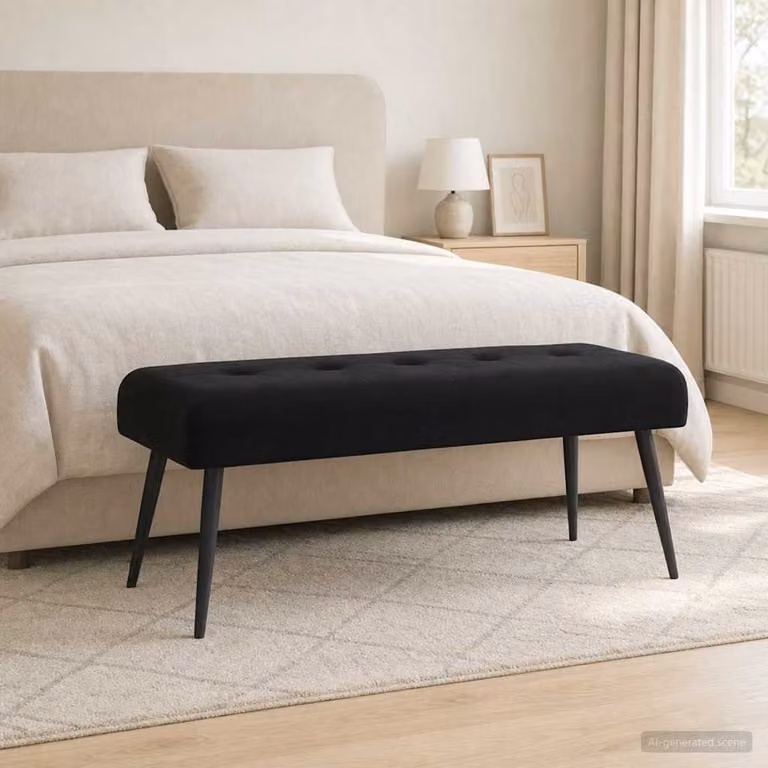 Panchina moderna vidaXL in velluto nero con bottoni imbottiti L: 110 cm, P: 40 cm, H: 46 cm