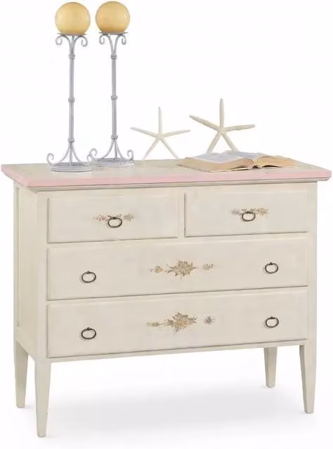 Comodino Como con 4 cassetti in legno bianco e rosa Mobili 2G L: 110 cm, P: 51 cm, H: 90 cm – 3
