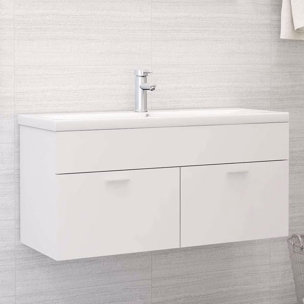 Lavabo Mobile vidaXL Bianco in Legno Multistrato e MDF L: 100 cm, P: 38,5 cm, H: 46 cm