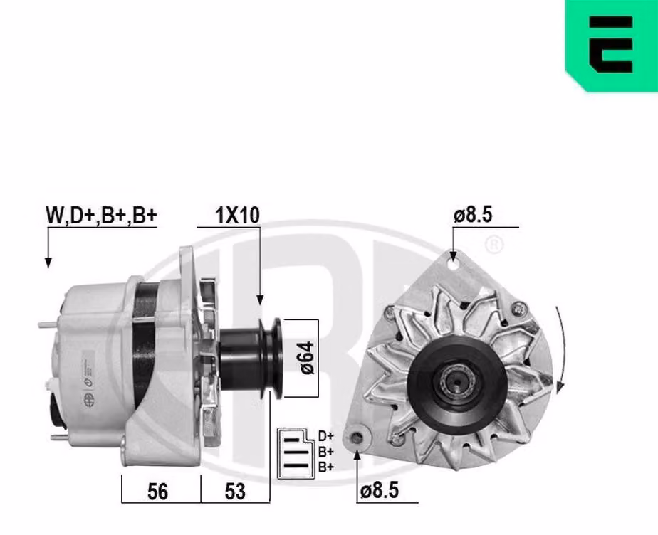 ERA 209667A Alternatore 45 A 14 V per VW TRANSPORTER III, GOLF I Cabriolet (155), GOLF I (17), Jetta II (19E, 1G2, 165), PASSAT
