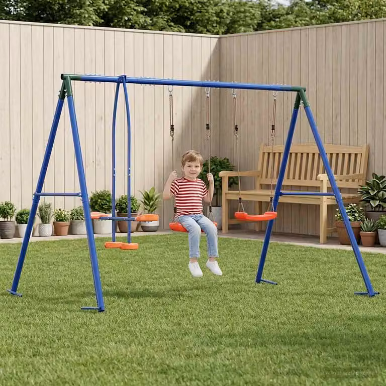 vidaXL Set di altalene da esterno con 4 seggiolini Multicolore, Altezza: 185 cm, Larghezza: 263 cm, Profondità: 40 cm