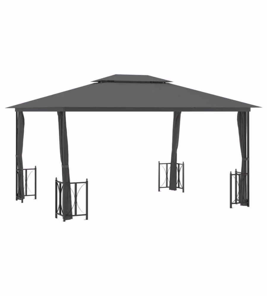 vidaXL Gazebo con Teli Laterali e Doppio Tetto Antracite L: 400 cm, P: 300 cm, H: 265 cm – 2