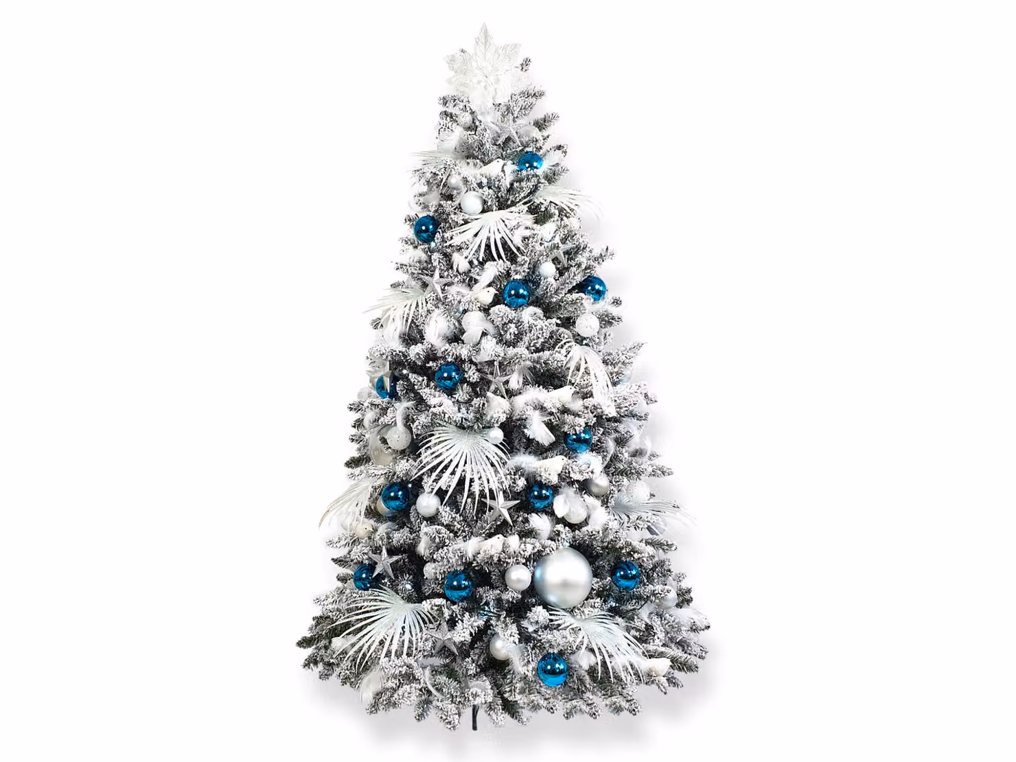 Albero di Natale artificiale decorato con 215 ornamenti BLU POLARE 300 cm con supporto e ornamenti natalizi