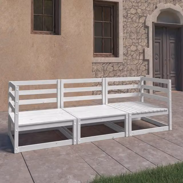 Divano da giardino a 3 posti vidaXL in legno massello di pino bianco con finitura laccata