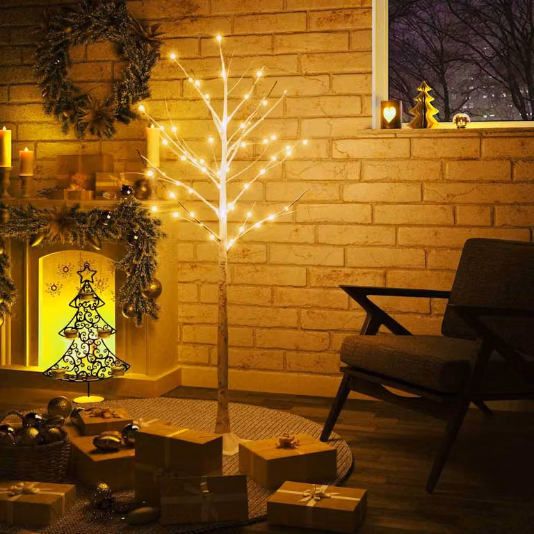 vidaXL Betulla con LED Bianco Caldo 72 LED 150 cm