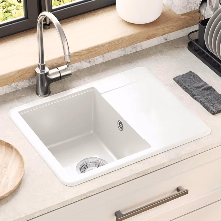 Lavello vidaXL in quarzo e resina colore bianco L: 56 cm, P: 46 cm, H: 19 cm
