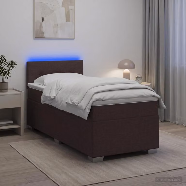 Letto con Box Spring, Materasso Ibrido e Illuminazione LED vidaXL, Marrone e Bianco, L/P: 100 x 200 cm