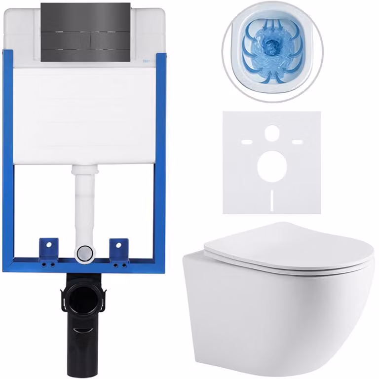 Set completo per WC sospeso Lite/Cesso - bianco opaco - pulsante per WC Line, grigio scuro - da incasso - 49x36 cm