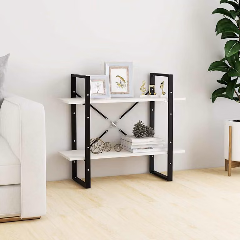 vidaXL Libreria a 2 Ripiani in Legno di Pino e Metallo Bianca Stile Industrial L: 80 cm, P: 30 cm, H: 70 cm