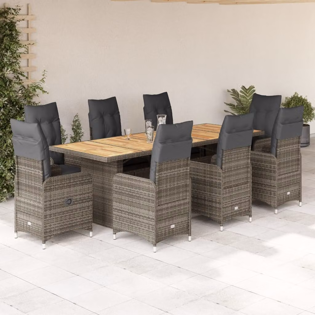 Maison Exclusive - Set da giardino bistrot 9 pezzi con cuscini grigio in polyrattan
