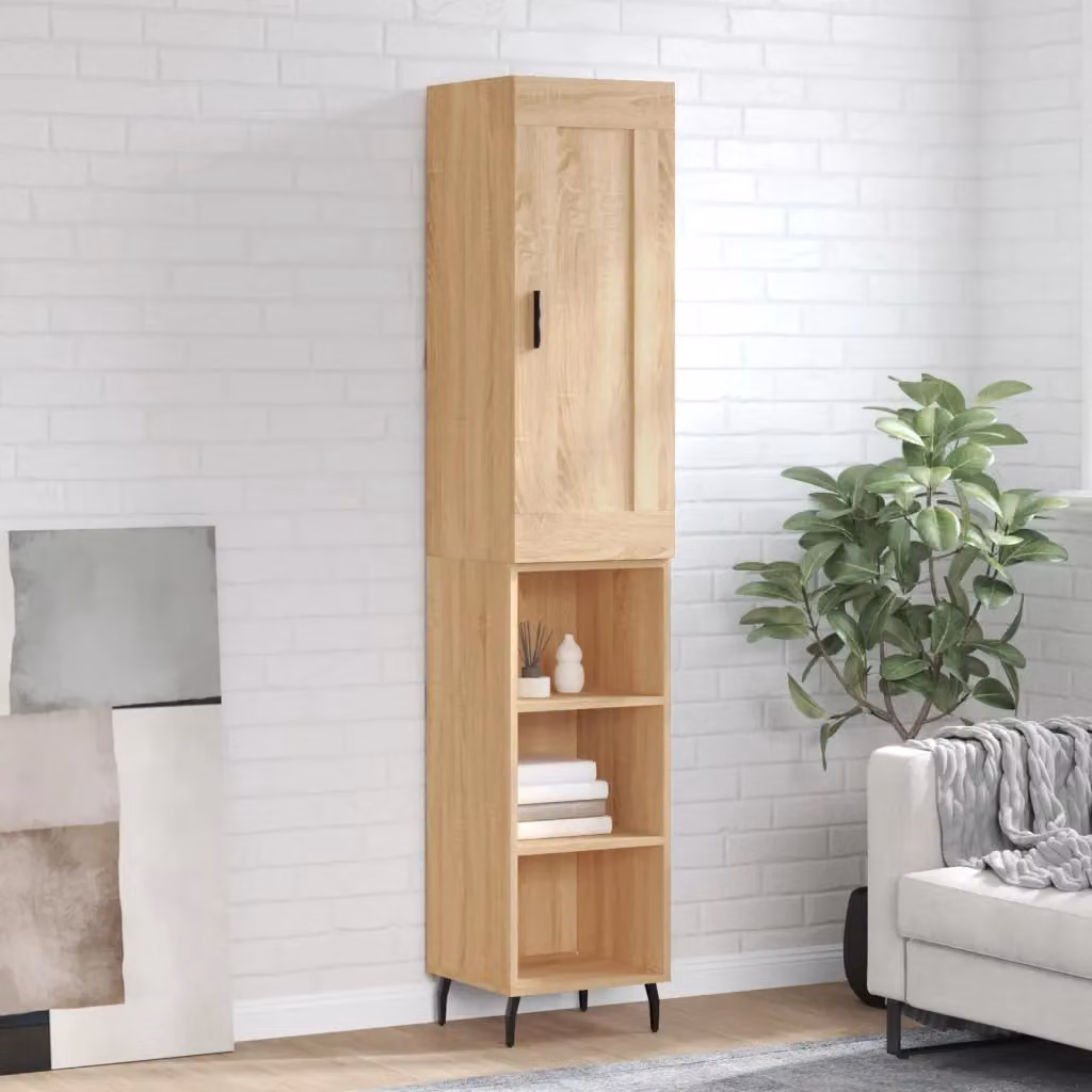 Credenza moderna vidaXL in legno Rovere Sonoma marrone con ante a battente e ripiani interni L/P/H: 34,5 x 34 x 180 cm