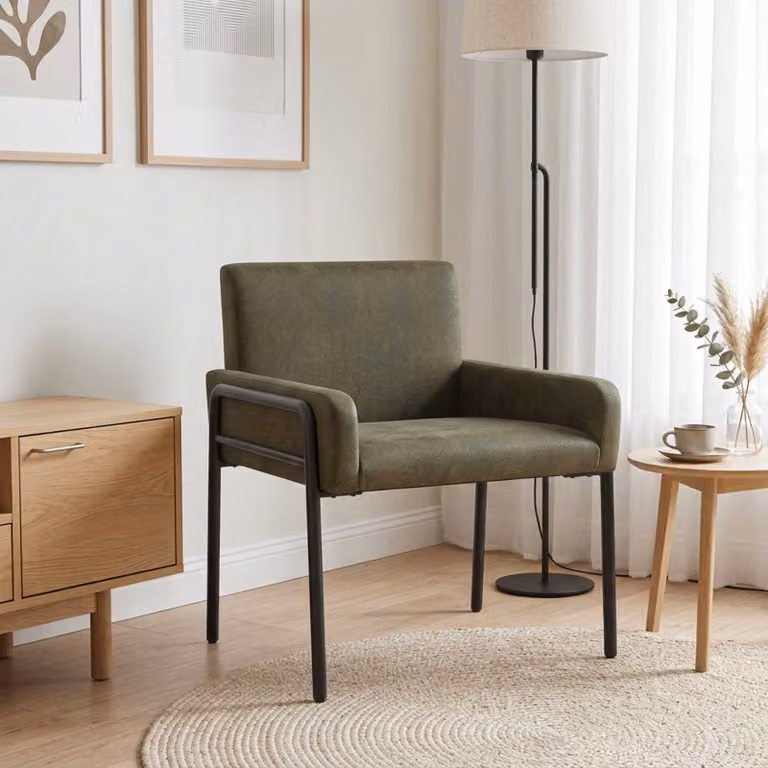 Sedia d'accento moderna vidaXL in pelle sintetica verde con braccioli e base a tubo