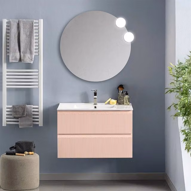 Mobile bagno sospeso Inbagno Giava rosa opaco con frontale cannettato L: 81 cm, P: 47 cm, H: 51,4 cm – 1