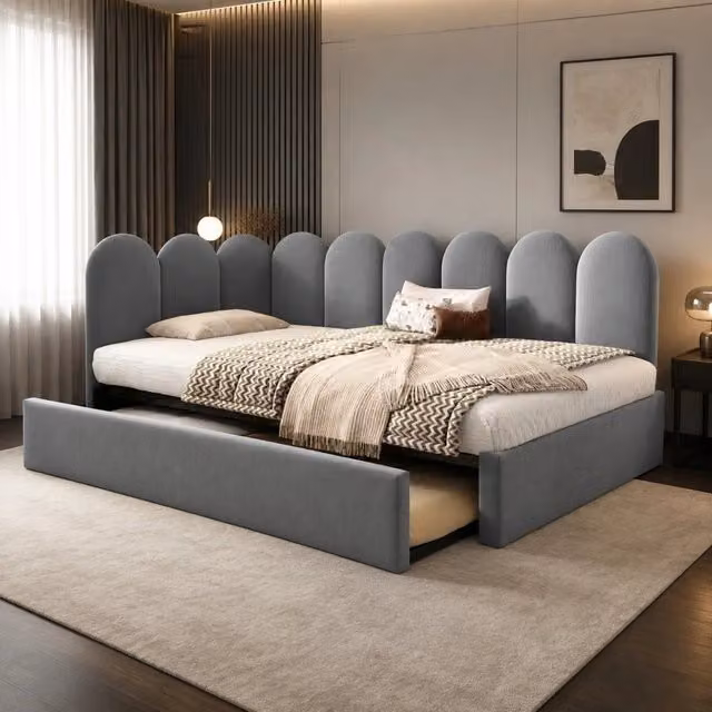 Letto daybed moderno in velluto grigio con letto estraibile L/P/H: 203 x 90 x 76 cm