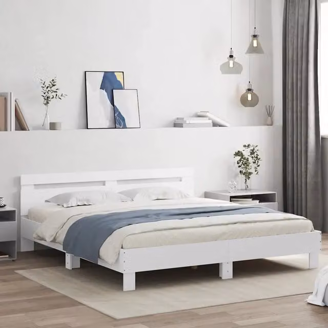 Giroletto con Testiera-Struttura Letto con testiera Bianco 180x200 cm in Legno Multistrato
