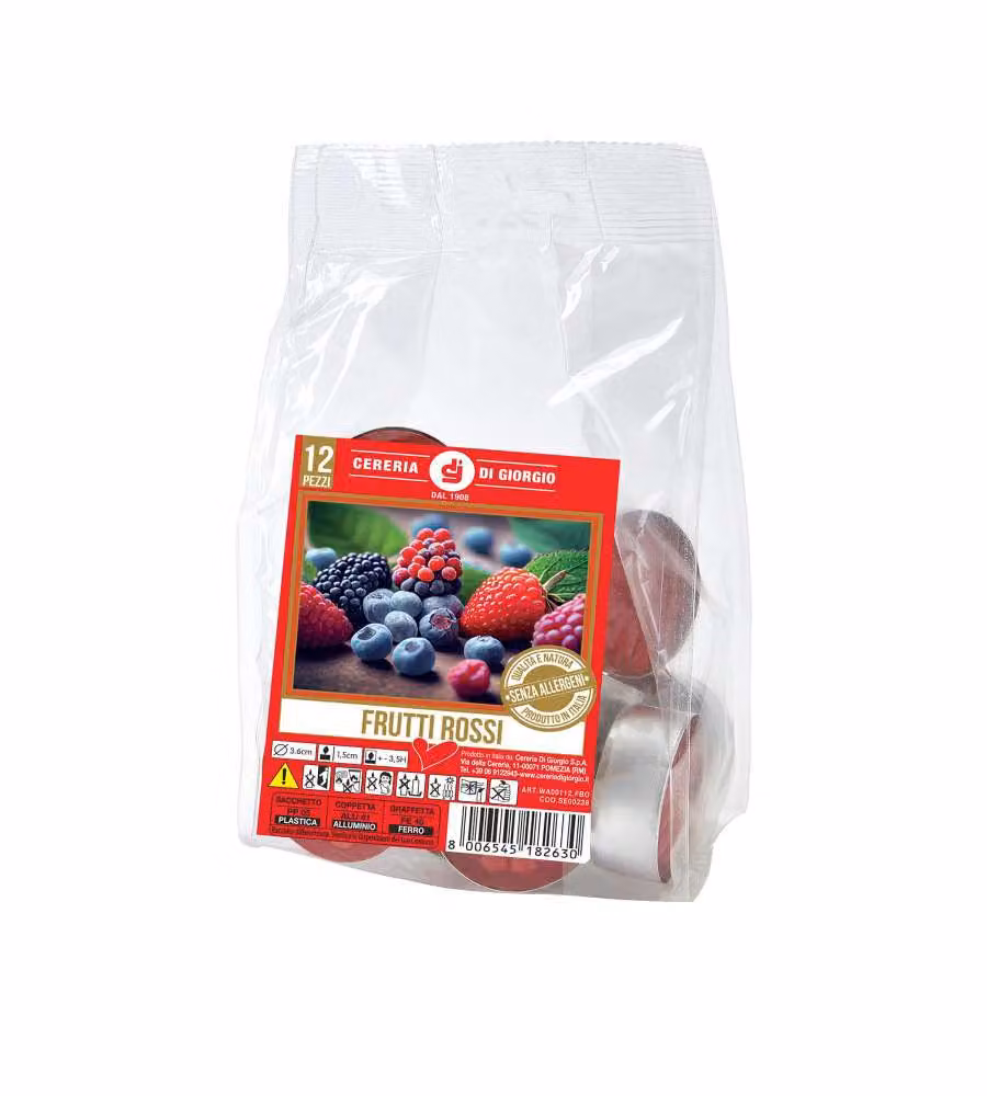 CERERIA DI GIORGIO Tealight profumato Frutti Rossi 12 pz rotondi 3.6 cm