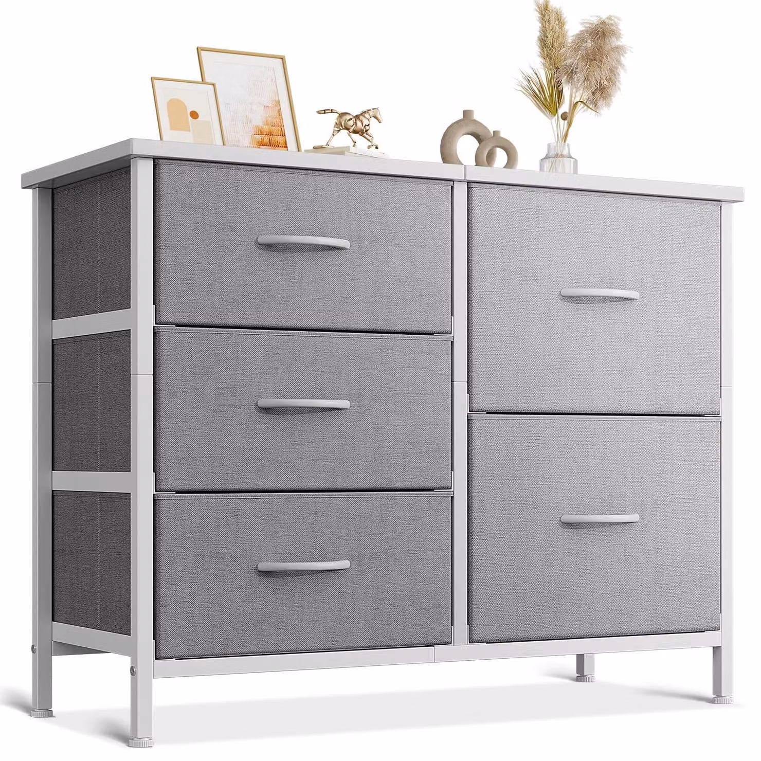 Cassettiera - 5 cassetti - 78 x 29 x 60 cm - Grigio chiaro - Per camera da letto e soggiorno