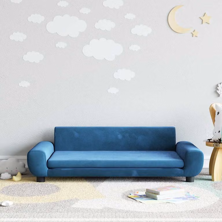 vidaXL Divano per Bambini in Velluto Blu L: 100 cm, P: 54 cm, H: 33 cm