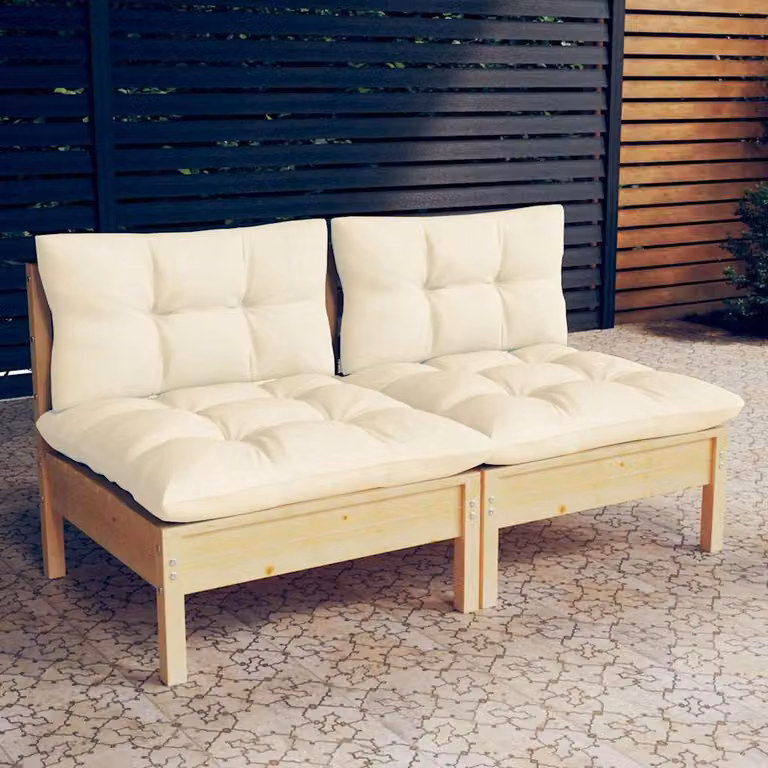 vidaXL Divano da Giardino a 2 Posti in Legno di Pino Trattato con Cuscini Beige
