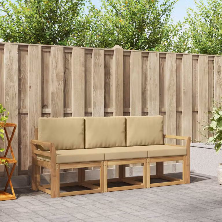 Set di divani da esterno vidaXL in legno di acacia marrone e beige con cuscini inclusi
