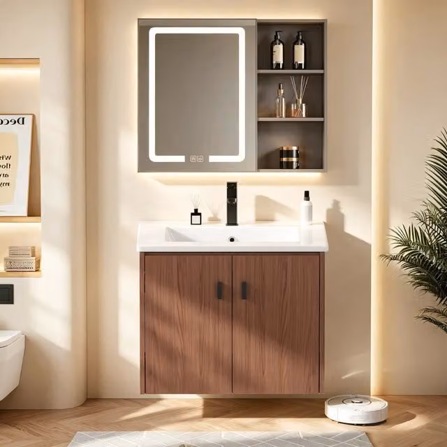 Mobile bagno 60 cm rosso marrone, ampio spazio contenitivo con 2 ante a chiusura morbida