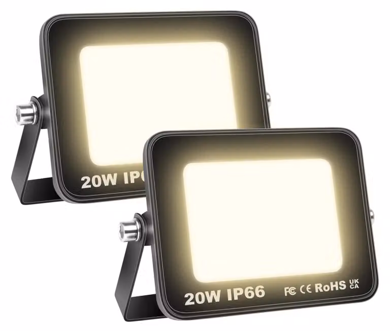 Faretto LED da esterno, 20 W, luce bianco caldo, grado di protezione IP66, 2000 lumen, confezione da 2