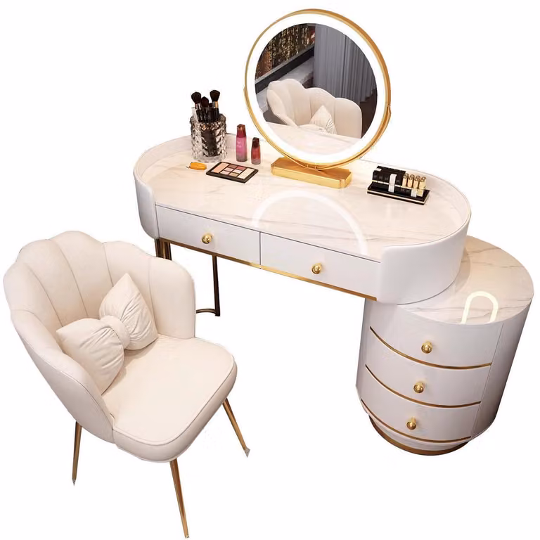 Set da trucco con specchio e 5 cassetti, colore bianco, 100 cm